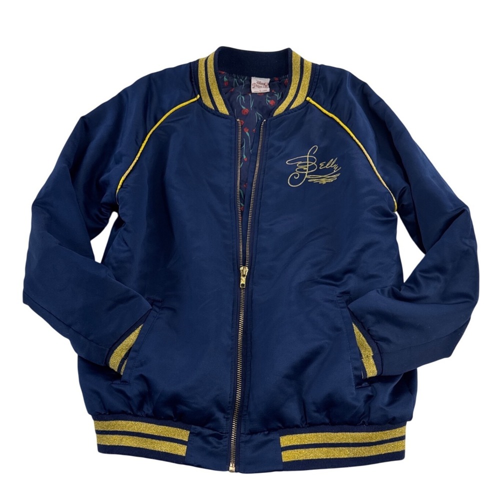 Y2K‎ Disney Princess Belle Bomber Jacket Blue Satin Rose Embroidered Girls